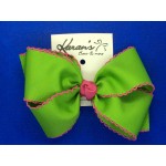 Green (Apple Green) / Shocking Pink Pico Stitch Bow - 7 Inch